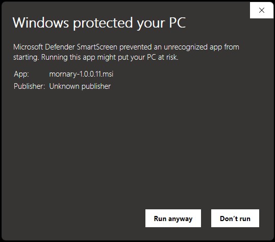 Warning message from Windows Defender